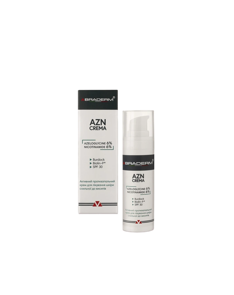 Сонцезахисний крем з протизапальним ефектом braderm azn cream, 30 ml