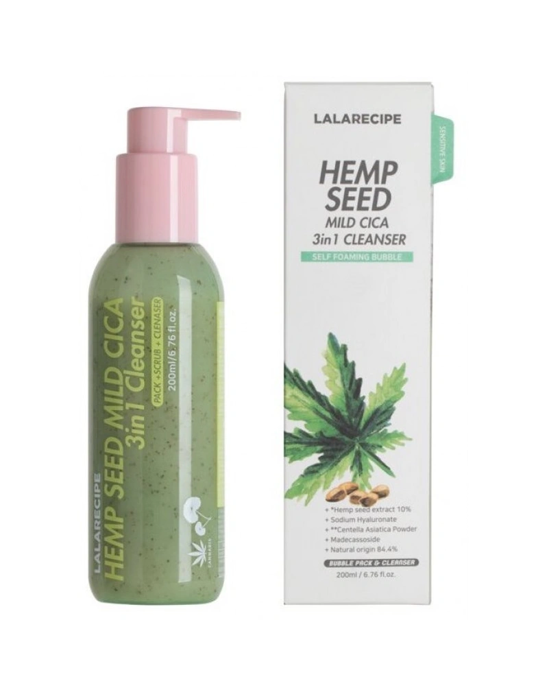 ПІНКА ДЛЯ ВМИВАННЯ З ЦЕНТЕЛЛОЮ ТА НАСІННЯМ КОНОПЛІ LALARECIPE HEMP SEED MILD CICA 3IN1 CLEANSER, 200 МЛ