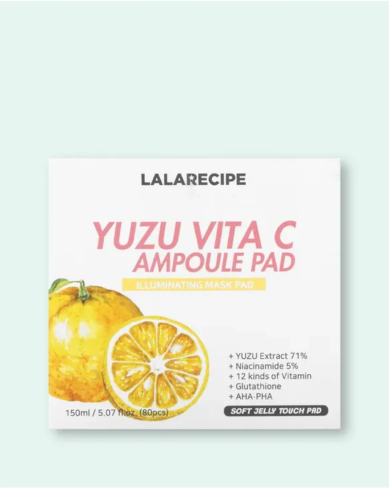 Осветительные пады для лица с экстрактом юдзу и витамином c lalarecipe yuzu vita c ampoule pad, 1 шт