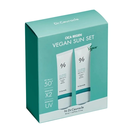 Набор солнцезащитных веганских кремов с центелой азиатской Dr.Ceuracle Cica Regen Vegan Sun Set Duo Spf50+ Pa++++, 50 мл+50 мл