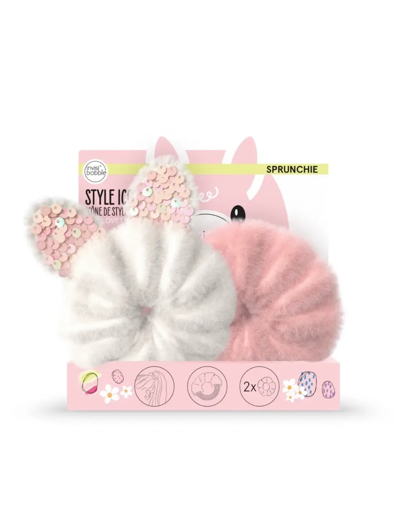 INVISIBOBBLE SPRUNCHIE KIDS Easter Cotton Candy - Резинка-браслет для волосся (біла/рожева),2 шт.