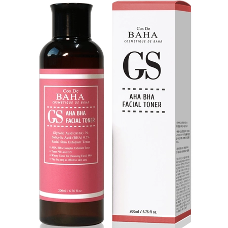 COS DE BAHA AHA BHA FACIAL TONER – ВІДЛУЩУЮЧИЙ ТОНЕР ІЗ AHA 7%, BHA 0,5 %, 200МЛ