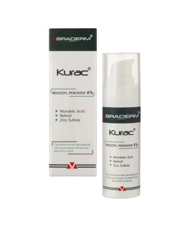 Активний протизапальний крем з бензоїл пероксидом 4% braderm kurac cream, 30 мл