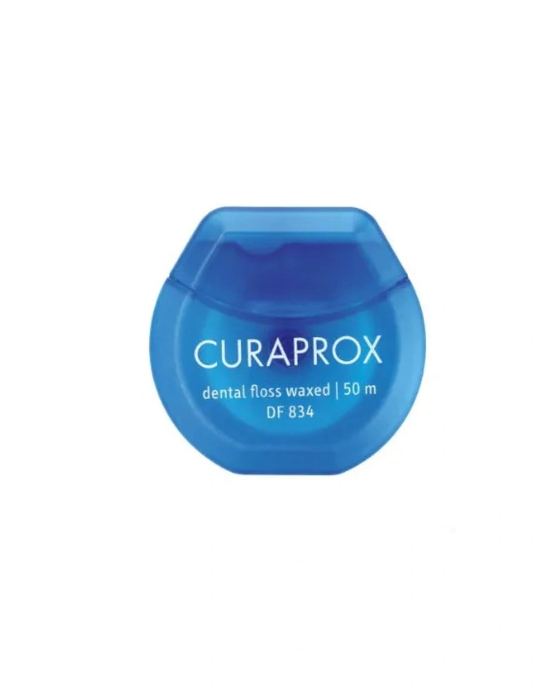 Нитка межзубная вощеная с ароматом мяты - curaprox dental floss waxed, 50 м