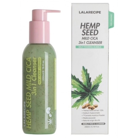 ПІНКА ДЛЯ ВМИВАННЯ З ЦЕНТЕЛЛОЮ ТА НАСІННЯМ КОНОПЛІ LALARECIPE HEMP SEED MILD CICA 3IN1 CLEANSER, 200 МЛ