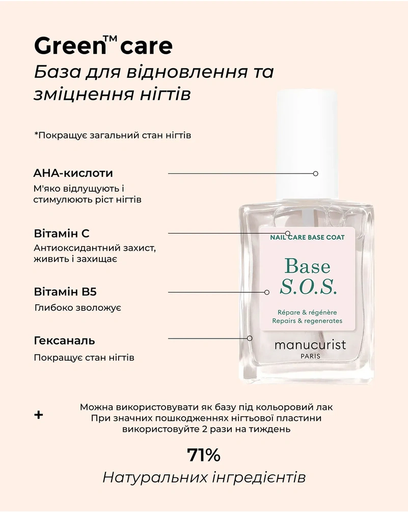 База для відновлення та зміцнення нігтів Manucurist Base SOS, 15 мл