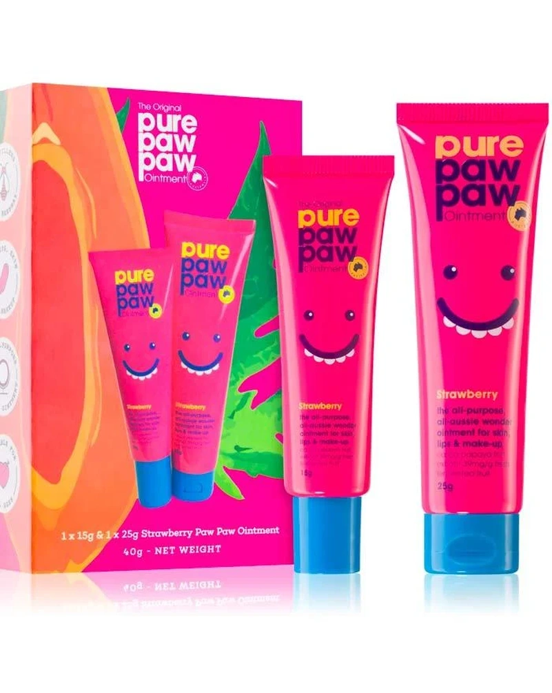 PURE PAW PAW Duo Strawberry - Набір бальзамів для губ, що відновлюють 25+15 gr