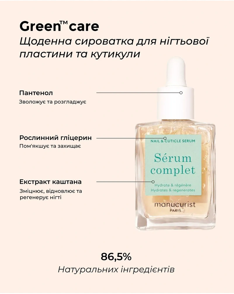 Щоденна сироватка для нігтьової пластини та кутикули Manucurist Serum Complet, 15 мл