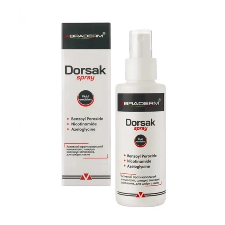 Активний протизапальний спрей з бензоїл пероксидом 6% Braderm Dorsak Spray, 100 мл