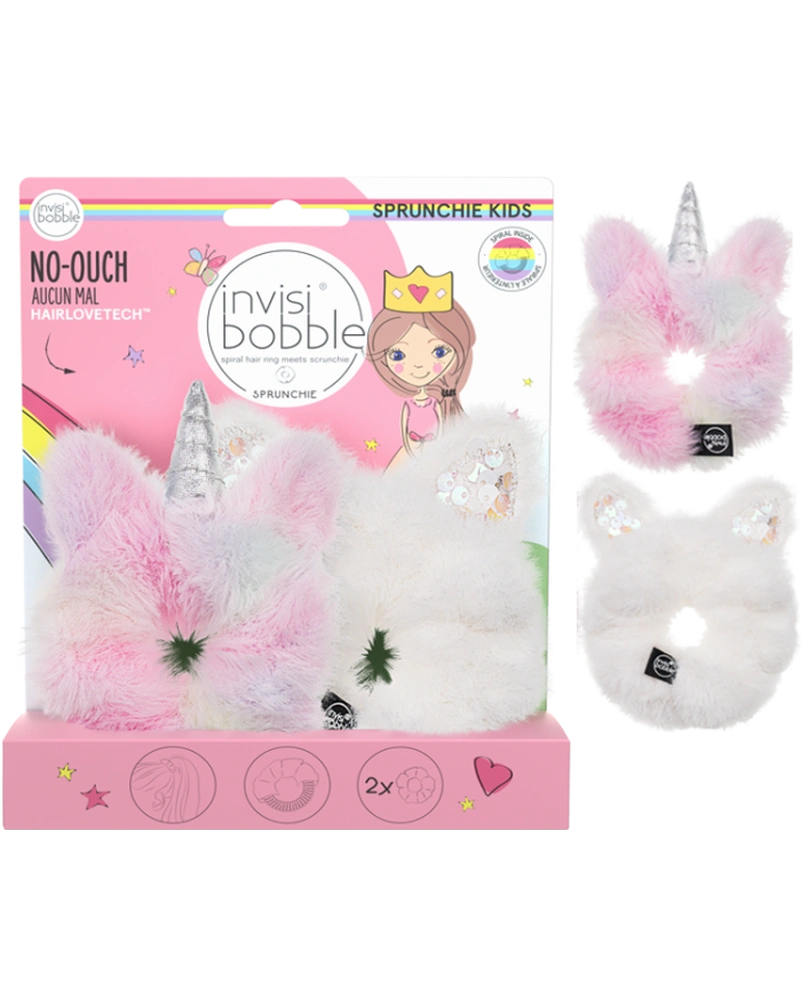 РЕЗИНКА-БРАСЛЕТ ДЛЯ ВОЛОССЯ БІЛА/ВЕСЕЛКОВА INVISIBOBBLE SPRUNCHIE KIDS BUNNYCORN , 2 ШТ