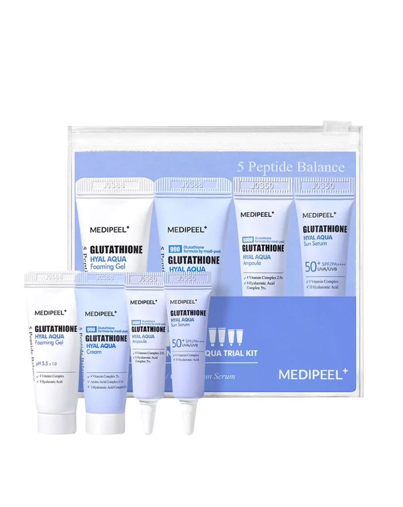 MEDI-PEEL GLUTATHIONE HYAL AQUVA TRIAL KIT - ЗВОЛОЖУЮЧИЙ ПОВНОЦІННИЙ ДОГЛЯД ДЛЯ ОСВІТЛЕННЯ ШКІРИ